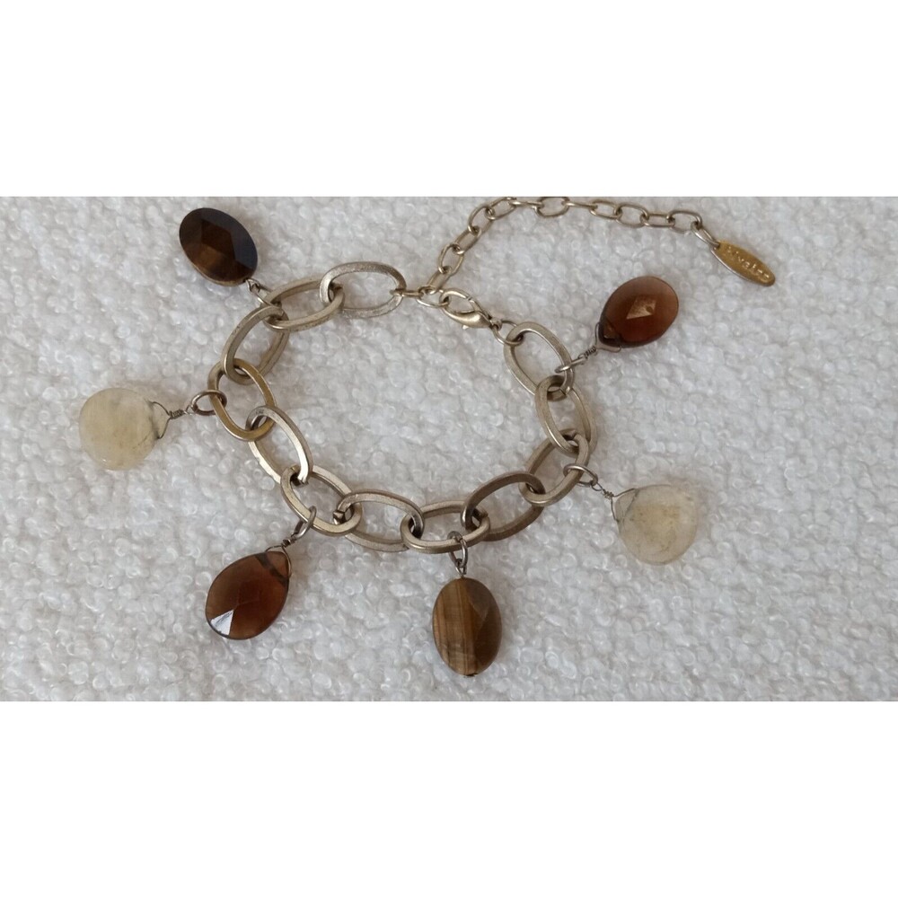 Nygard Signed Designer Tigers Eye, Smoky & Rutilated Quartz Bracelet 7-10 in adj